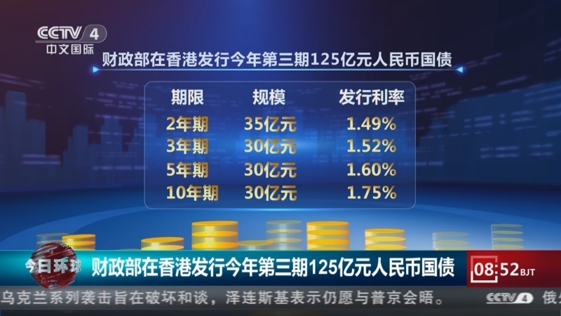 财政部今日在澳门发行60亿元人民币国债